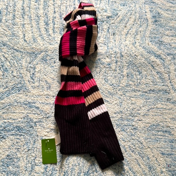 Kate Spade white stripe muffler scarf begonia Bloom NWT - Picture 2 of 4